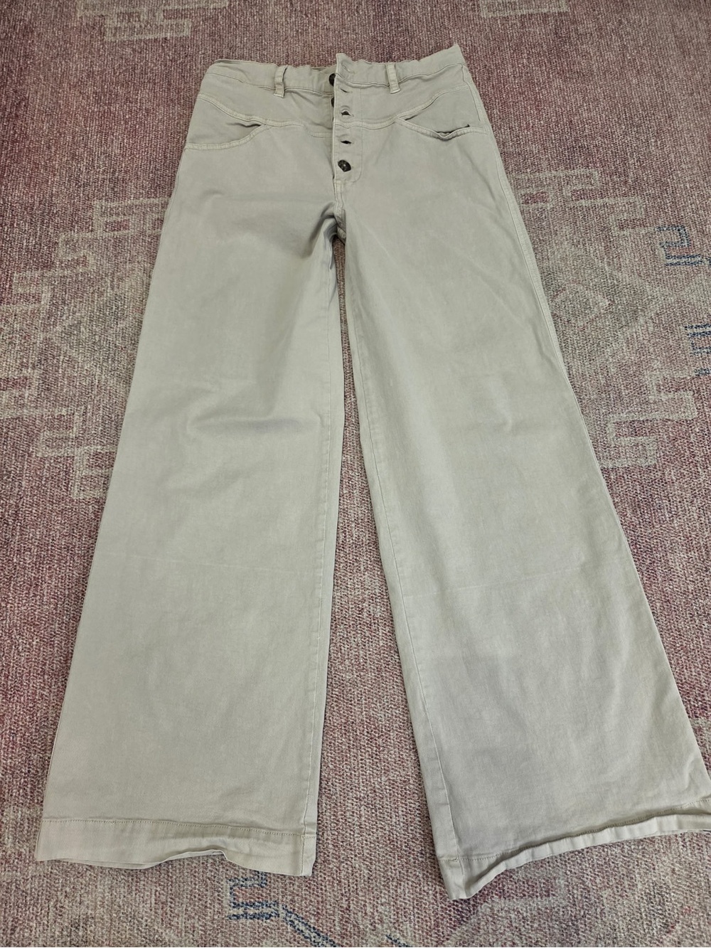 Lucky Brand Womens 29 Wide Flare Leg Pant Trousers Jean Casual Beige Cotton $119